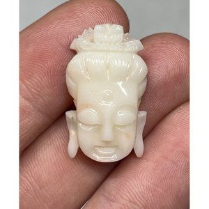 1" Antique Hand Carved Angel Coral Buddha Face Boddhisatva Chinese Pendant Head